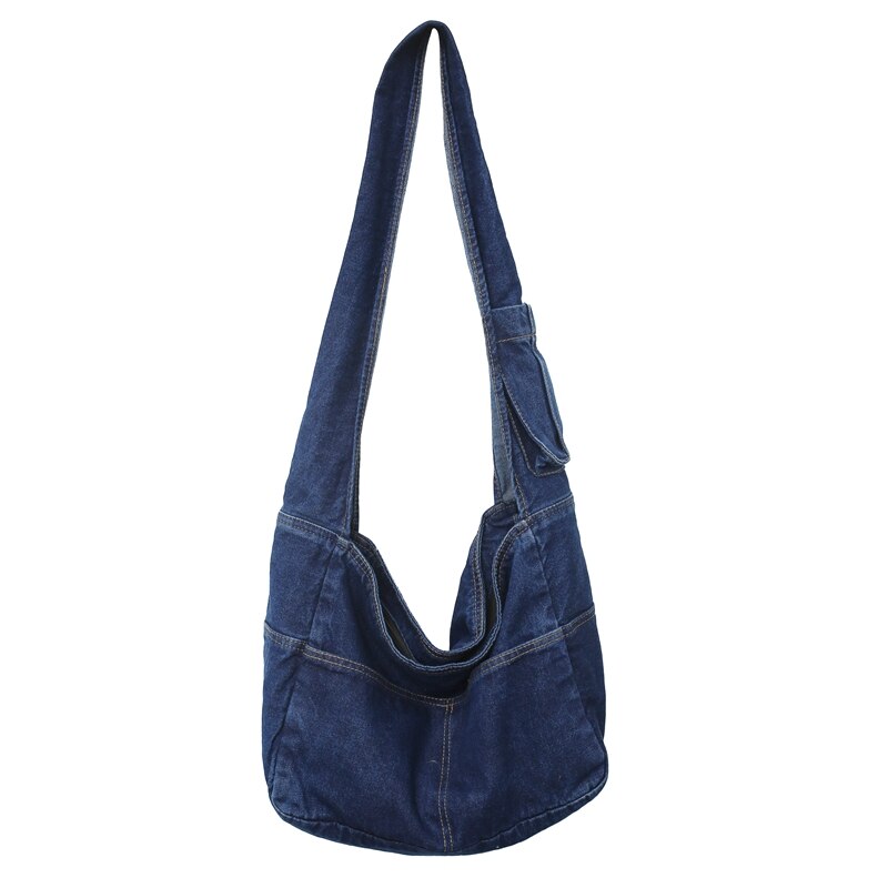 Large Capacity Canvas Shoulder Bags For Women Solid Fashion Fold Female Handbag Jean Big Shopping Eco Bag Denim Crossbody Bags