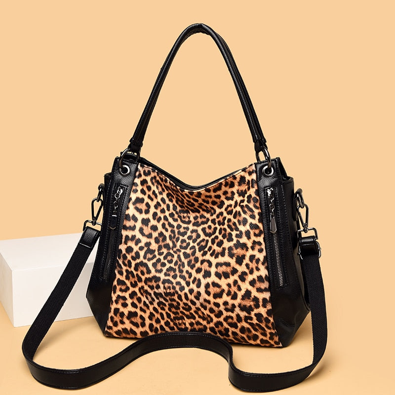 YILIAN Leopard print middle-aged woman's handbag soft leather armpit bag fashionable zebra-print large bag high-end tote bag