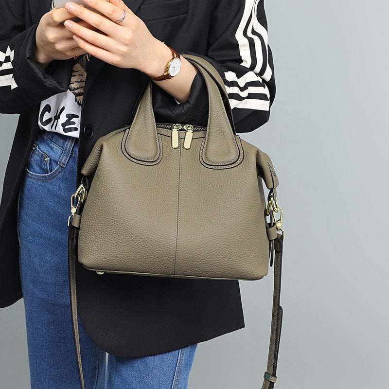 New Fashion Grey Hobo Tote Large 2 Straps Women Shoulder Bag 100% Real Leather Ladies Handbag Cowhide Business Work Hand Bag