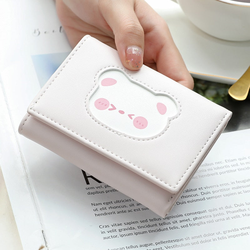 Brand Designer Cute bear Small Three Fold Wallets For Women Soft PU Leather Card Holder Purse Ladies Fashion Purses Female