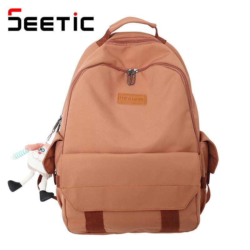 SEETIC Fashion Women School Backpacks Solid Color Famale Backpack Waterproof Nylon Student Backpack Women Casual Schoolbag