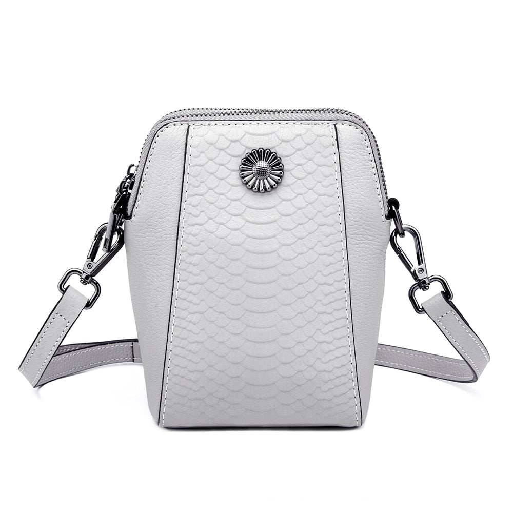 Genuine Leather Small Cross body Phone bags Crocodile Pattern double Zipper Mini cellphone purse with adjustable leather strap
