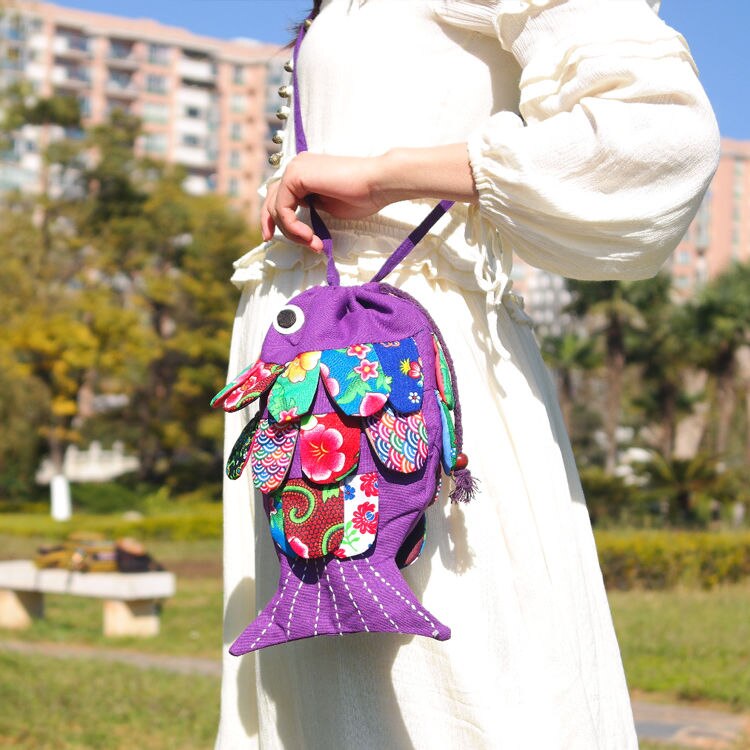 Pure Handmade Fish Women Bag Floral Flower Patchwork Shoulder Bags Hobo Women's Handbag Purse