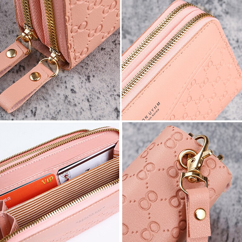 Double Zipper Pink Women Wallet High Quality PU Leather Fashion Female Long High Capacity Wallets Mobile Phone Carteira Feminina