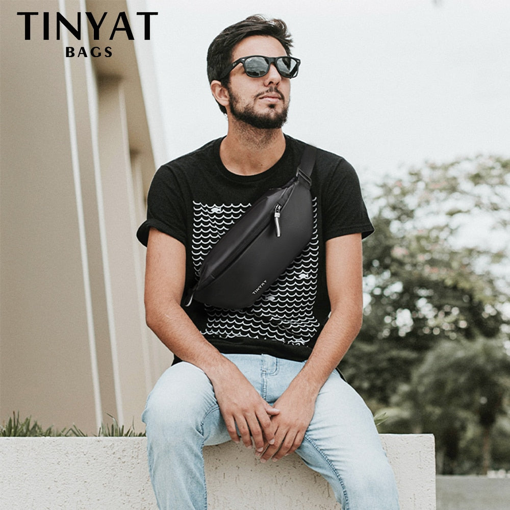 TINYAT Men 's Chest Bag Anti-thef New Multifunction PU Waist Bag for Sports Male Waterproof Outside Fanny Bag pack Shoulder Bag