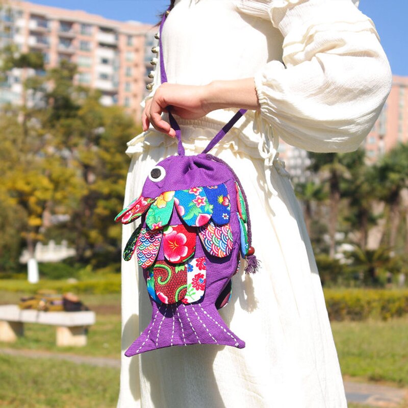 Pure Handmade Fish Women Bag Floral Flower Patchwork Shoulder Bags Hobo Women's Handbag Purse