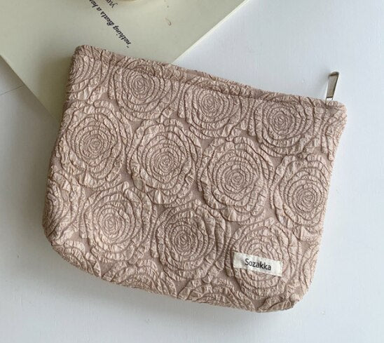 Corduroy Embroidery Cosmetic Bag Clutch Bag Large Makeup Organizer Bags Korean Cosmetic Pouch Women Cute Toiletry Beauty Case