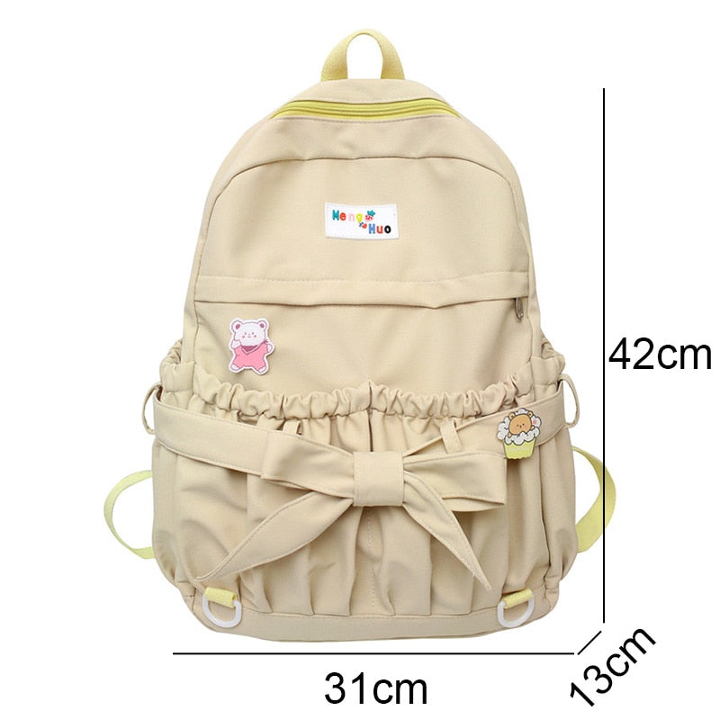 Fashion Kawaii Bow Waterproof Female Laptop Backpack Ladies Nylon College Backpack Trendy Women School Bag Girl Travel Cute Bags