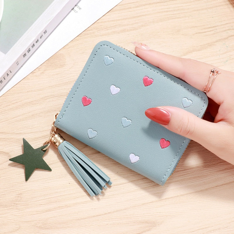 1PC Women Small Wallet Ladies Mini Tassel Wallet Cute Girl Short Zipper Lovely Pu Leather Coin Purse Female Hand Wallet Purse