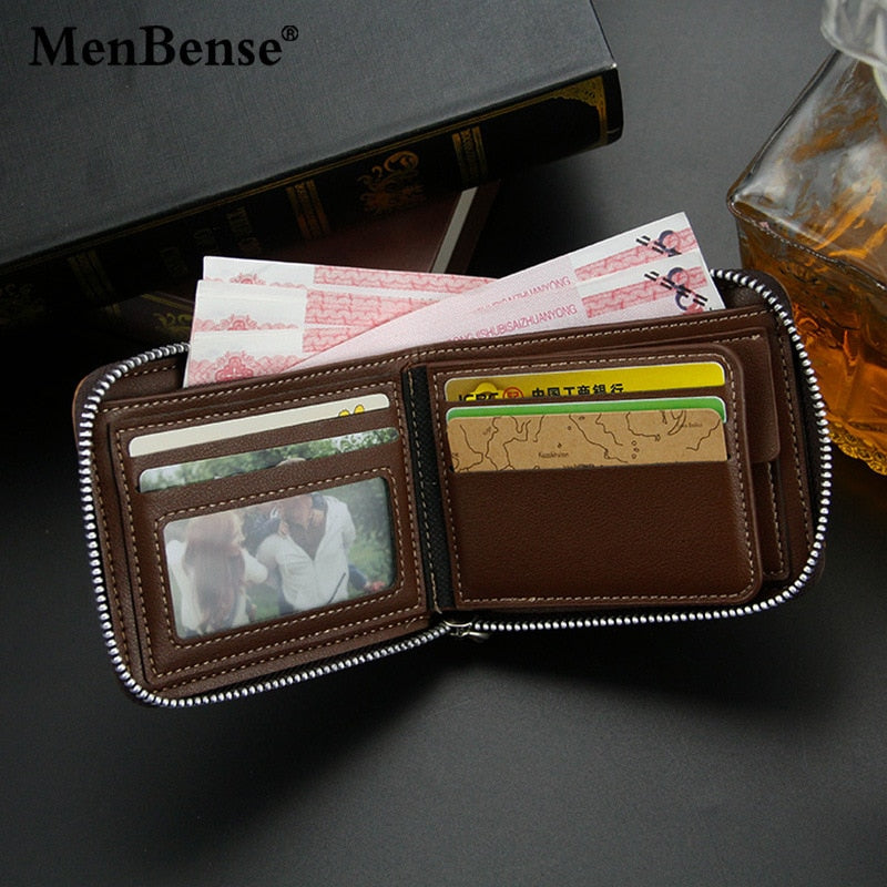 Short Men's Leather Wallet Brand Handy Purse Male Pocket Bag For Coin Money Leather Zipper Wallet Mini Card Holder Small Purse
