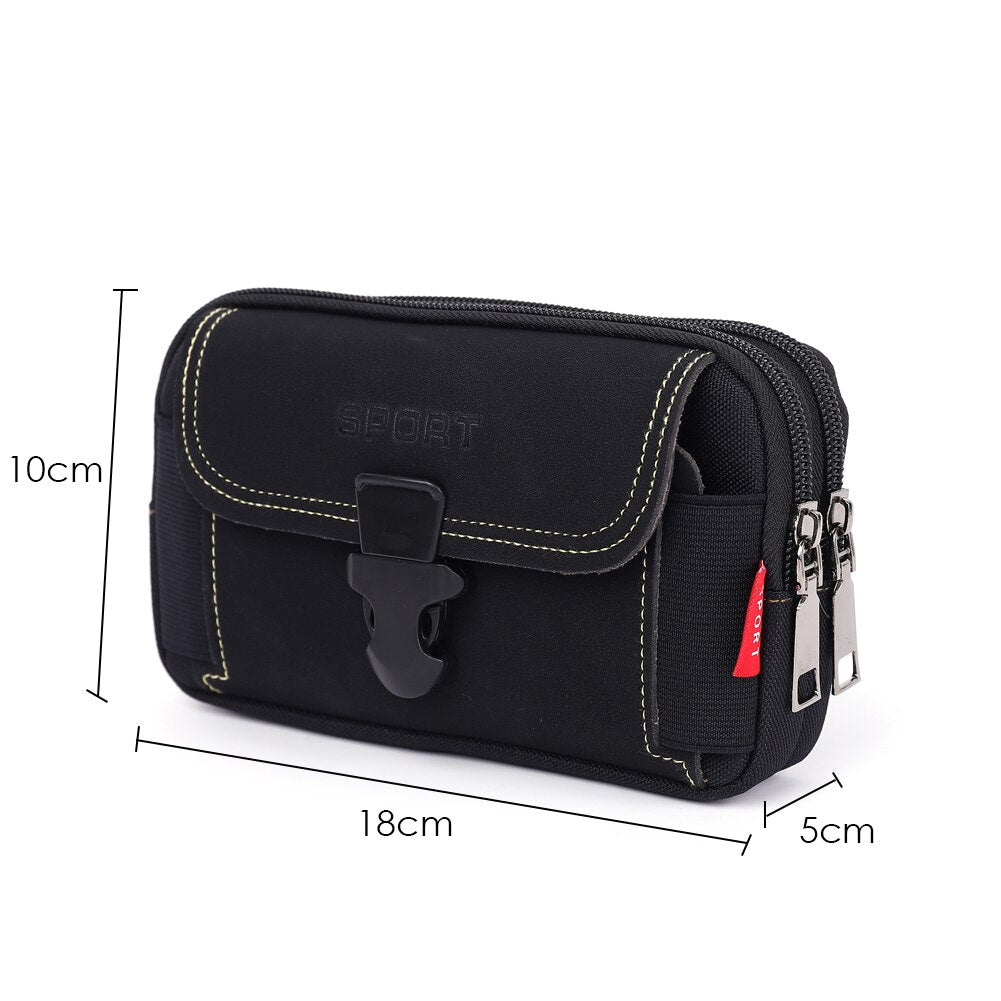 Vintage Men Solid Color PU Leather Waist Bag Casual Male Small Wallet Mobile Phone Bags Multi Layer Belt Pouch Coin Purse Cover