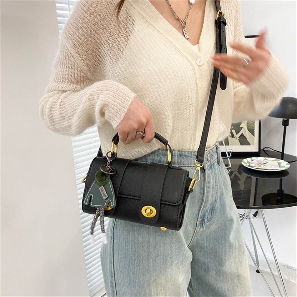 2 Lock Small Women's Boston Bag Luxury Purses and Handbags Luxury Pendant Crossbody Bag PU Leather Shoulder Bags for Women Mini