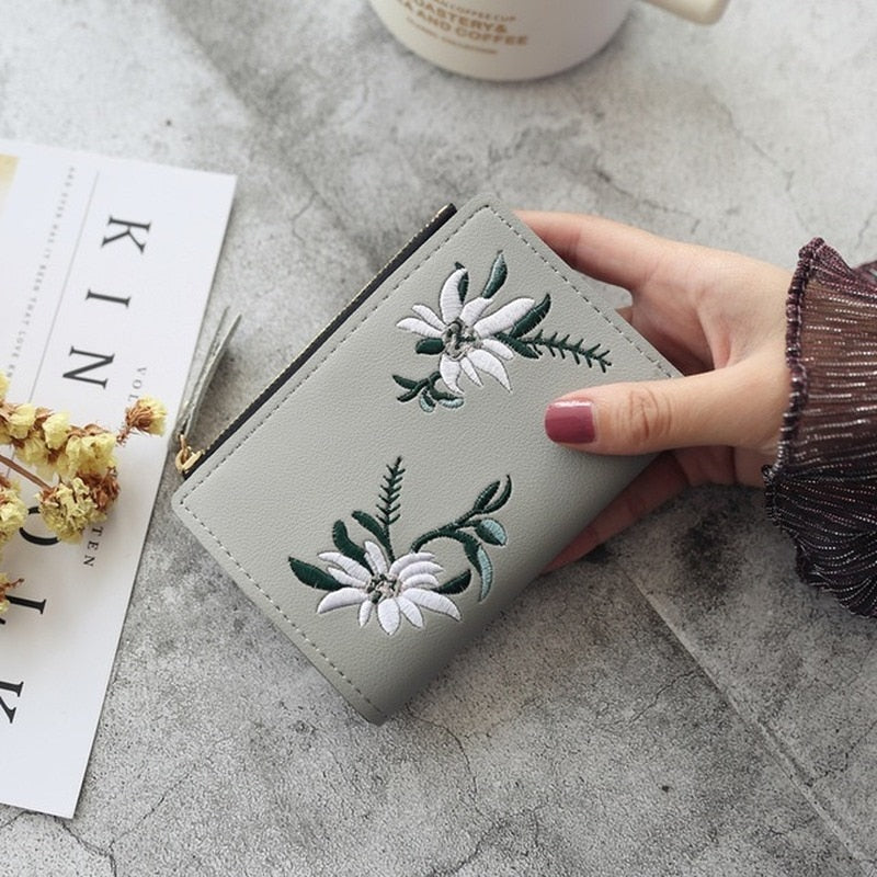 Women's Wallets Print Flower Short Wallet For Woman Zipper Mini Coin Purse Ladies Small Wallet Female Leather Card Holder