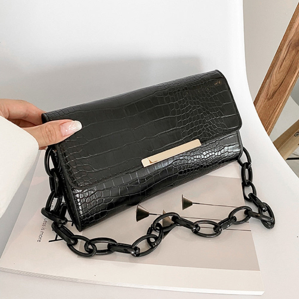 Popular Crocodile Pattern Women's Bag New Fashion Chain Shoulder Bags PU Leather Underarm Bags Female Trendy Versatile Handbags
