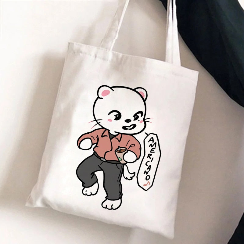 Korean Kpop SKZ00 Tote Bags for Women Portable Shopping Bag Harajuku Street Style Canvas Handbags Kawaii Cute Bolsa Feminina