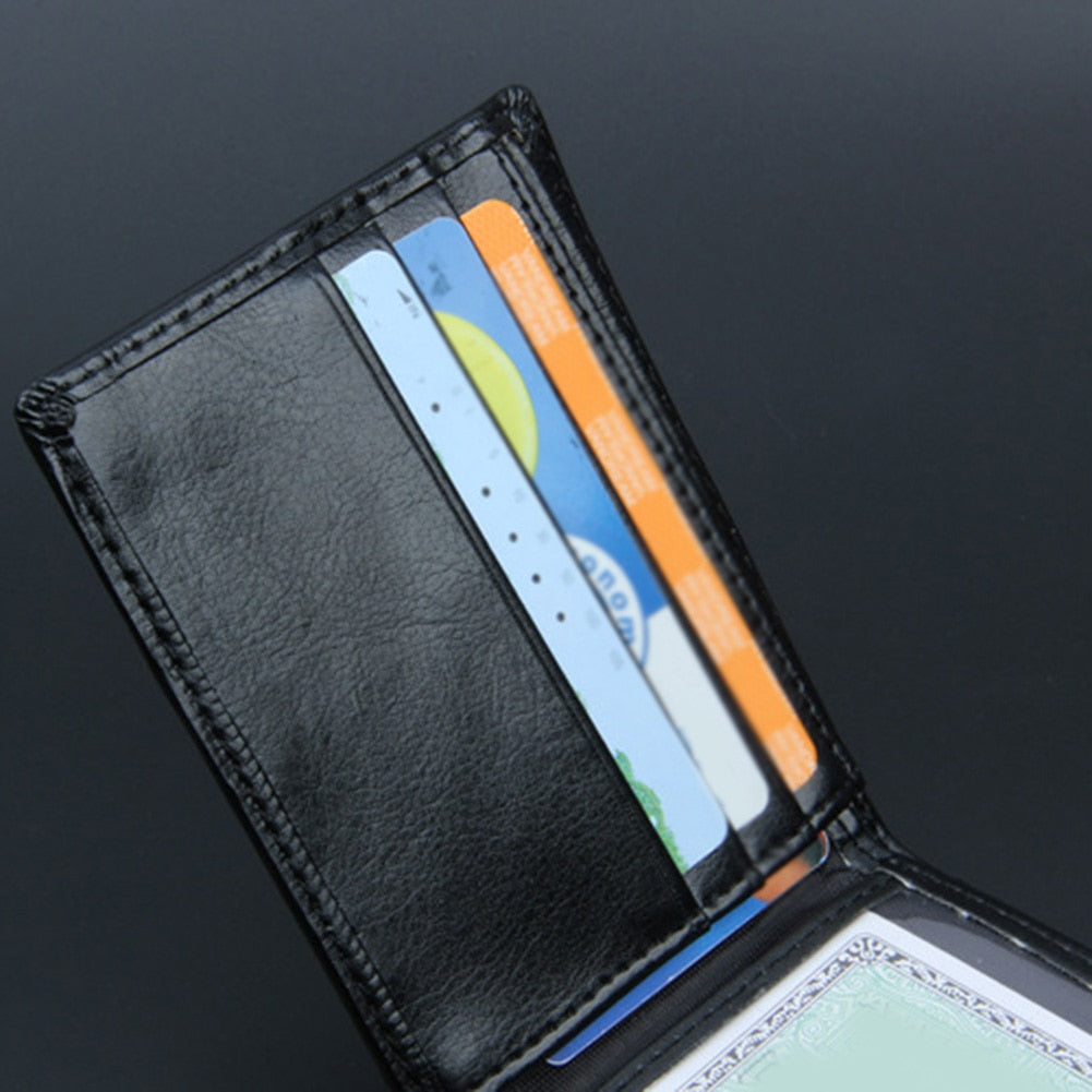 PU Leather Men Wallets Soft Wallet Card Holder With ID Window Wallets for Man Short Black Walet Black Purse Card Case Coin Pouch