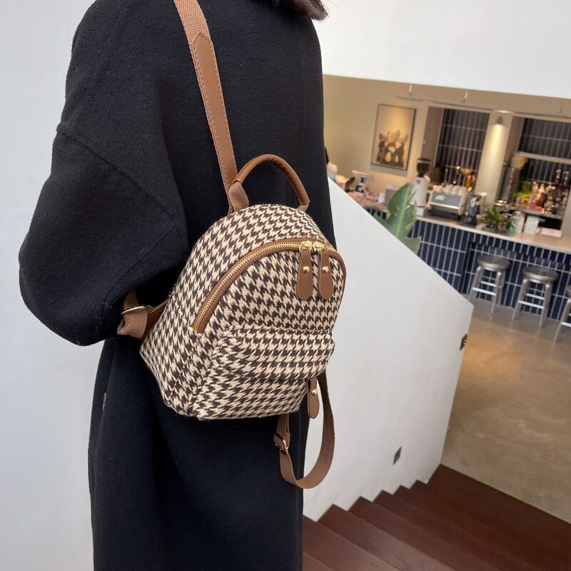 Luxury Brand Women Small Backpack Cotton and Pu Leather Backpacks for Teenager Girls Fashion Multifunction Lady Travel Back Bag