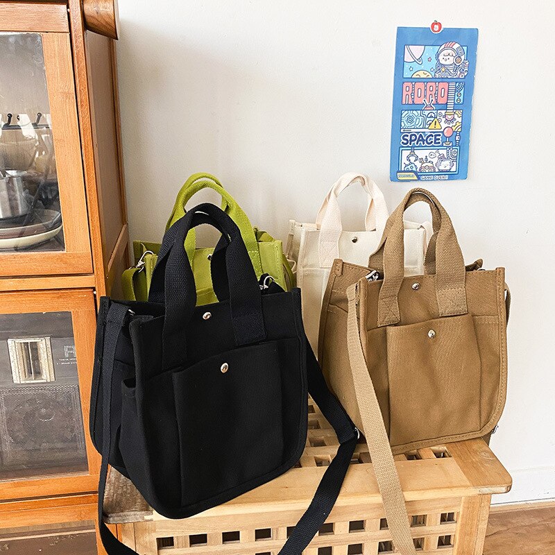 Women's Bag Japanese Ins Retro Simple Versatile Solid Color Large Capacity Canvas Single Shoulder Diagonal Bag VersionBag Female