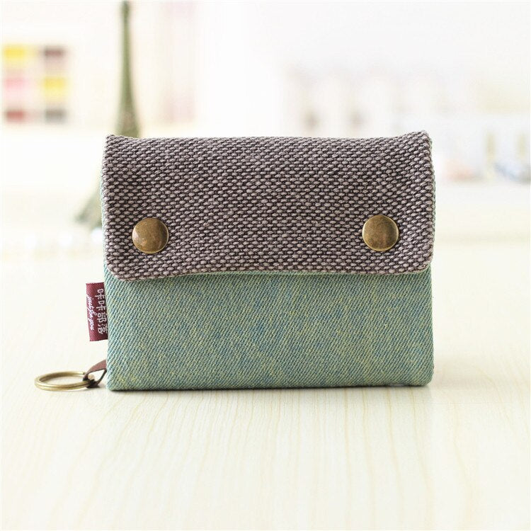 Vintage Casual Women Wallets Denim Canvas Short Buttons Clutch Coin Purse Large Capacity Card Holder Wallet