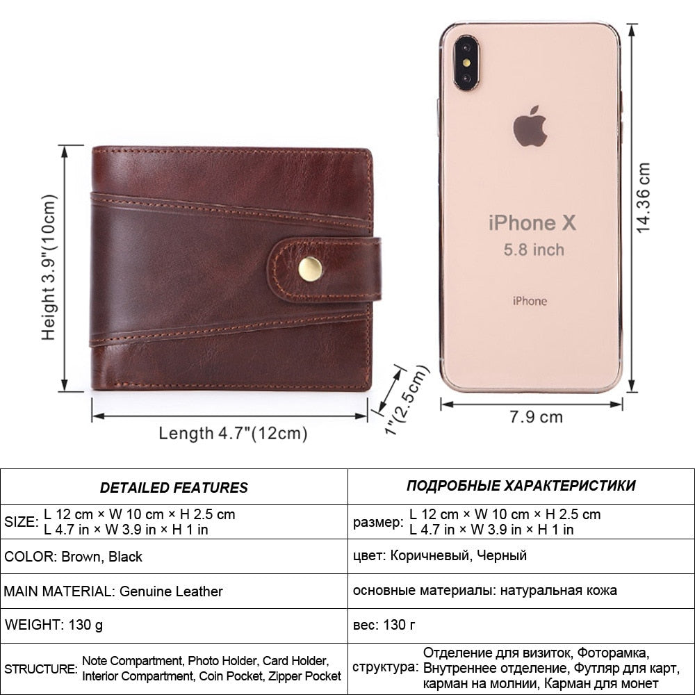 Cowhide Genuine Leather Men Wallet RFID Anti Theft Wallets Coin Purse Clutch Hasp Open Retro Long Wallet Multifunctional 3 Fold