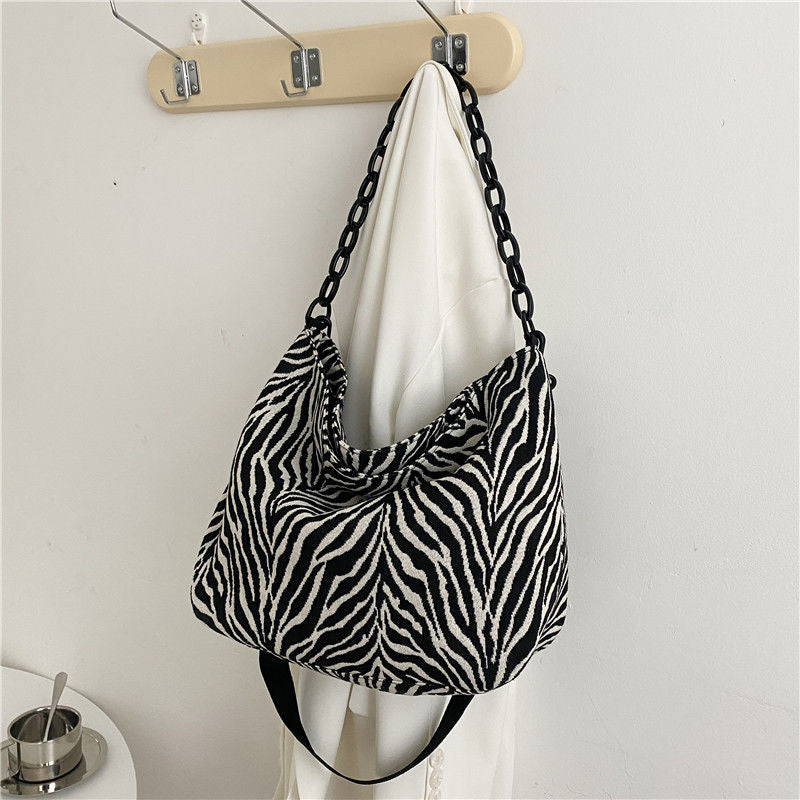 Zebra Pattern Shoulder Bags Women French Style Large Capacity Cross-body Bag Portable Texture Chains Handbags Casual Tote Femme