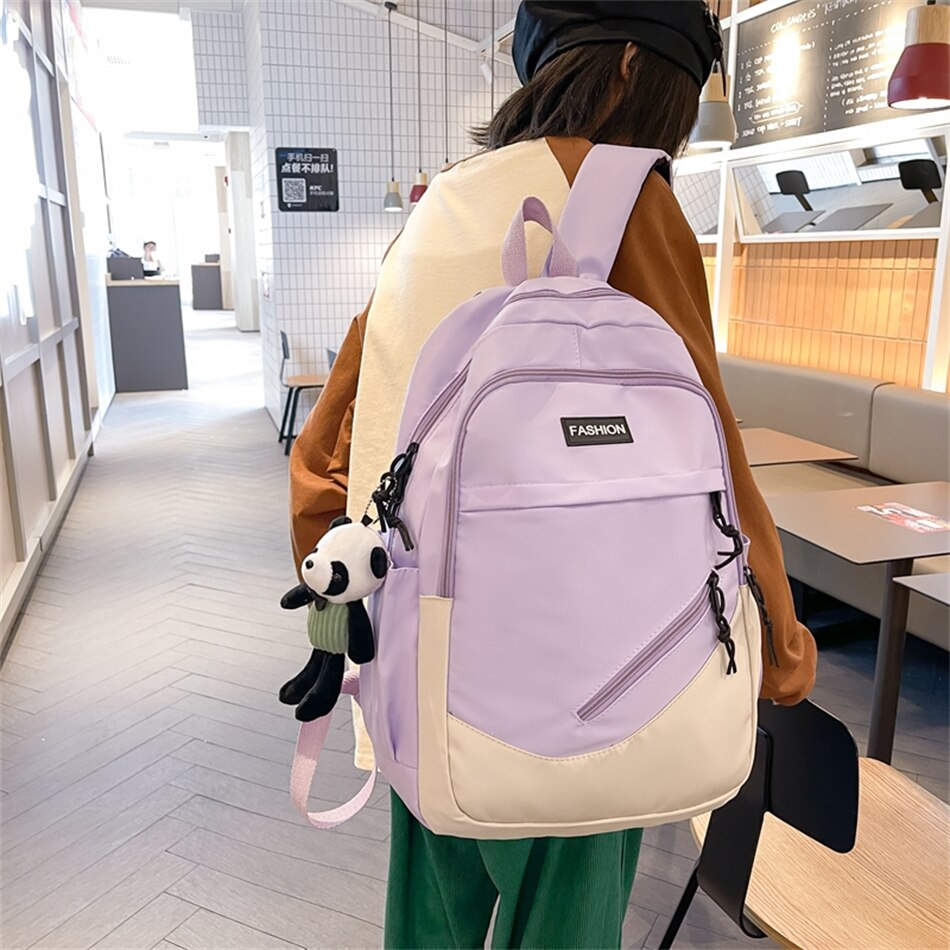 Female High School Backpack Students Book Bag for Teenager Girls Smiple Stitching Color Large Capacity Outdoor Travel Rucksack