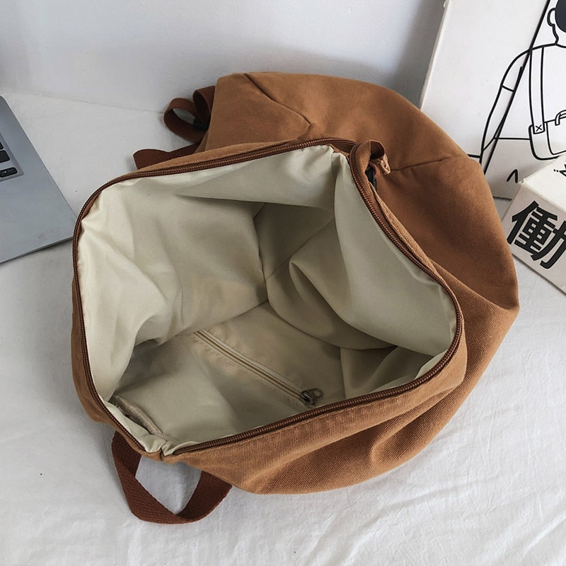 Unisex Leisure Travel Backpack Fashion Trend Canvas School Bag Solid Color Simple School Backpack Female Daily Backpack Mochila