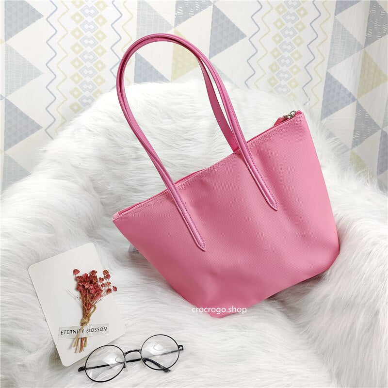 Women's Large Capacity Zipper Shopping Travel Tote Bag Fashion Casual Waterproof PVC Mobile Phone Change Shoulder Bag