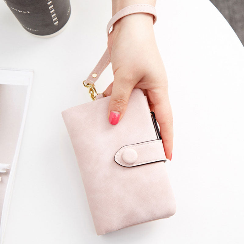 Tri-fold Short Women Wallets With Coin Zipper Pocket Minimalist Frosted Soft Leather Ladies Purses Female Pink Small Wallet