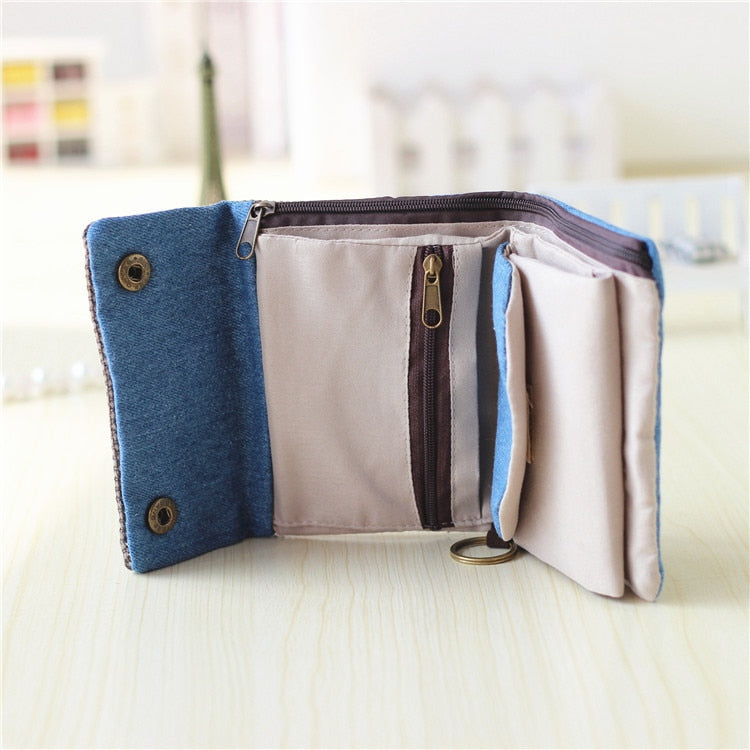 Vintage Casual Women Wallets Denim Canvas Short Buttons Clutch Coin Purse Large Capacity Card Holder Wallet