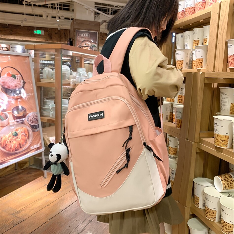 Female High School Backpack Students Book Bag for Teenager Girls Smiple Stitching Color Large Capacity Outdoor Travel Rucksack