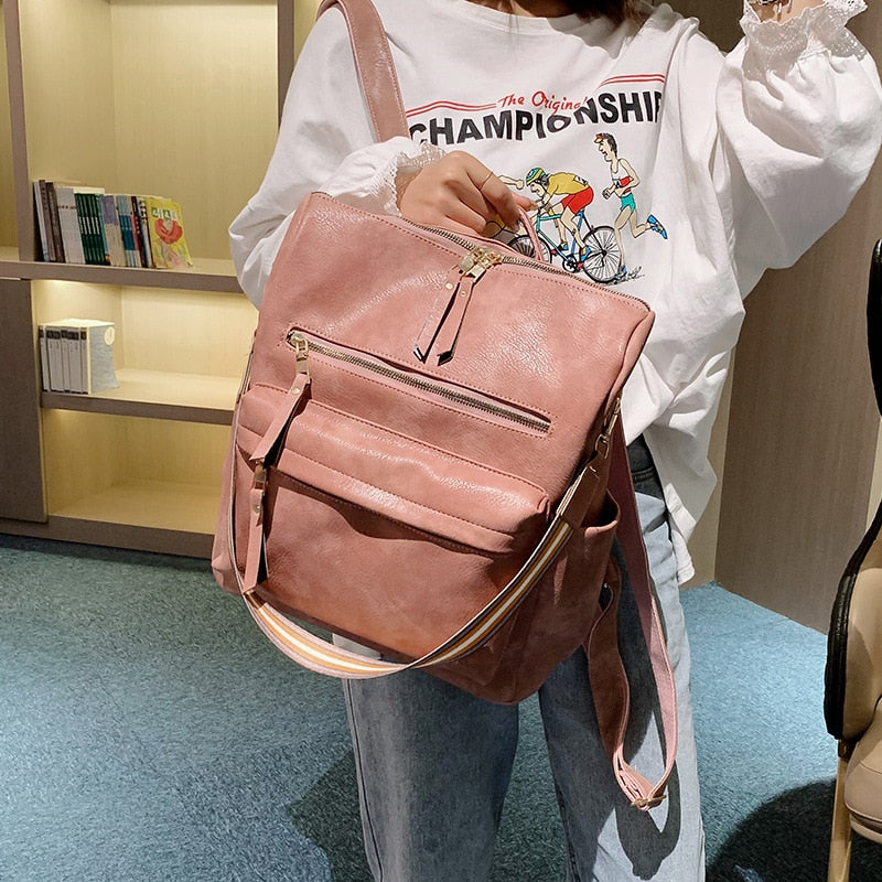 New Designer Women Bag Retro Leisure Backpack Female PU Leather Vintage Backpack Luxurious Shoulder Bag Fashion Female Bag