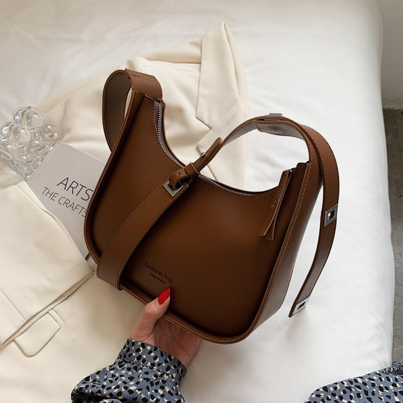Popular Shoulder Bag Wide Shoulder Strap Bag New Fashion Lady Luxury Simple Underarm Bag Retro Solid Color Messenger Bag