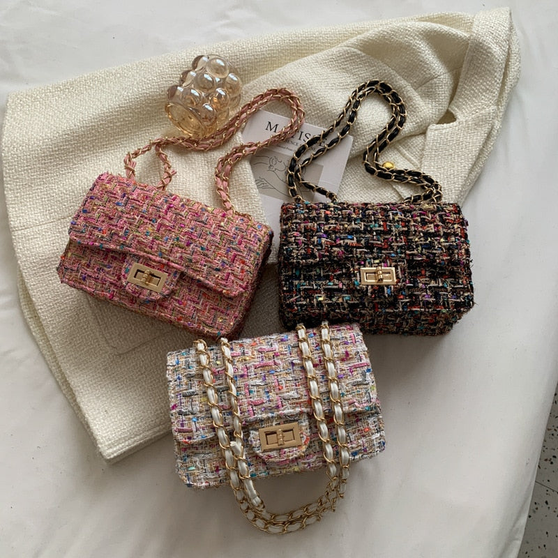 Brand Women Bags Leather Patchwork Embroidery Cross Body Messenger Bag Girl Shoulder Bags Female Bag Woolen Classic Flap Clutch