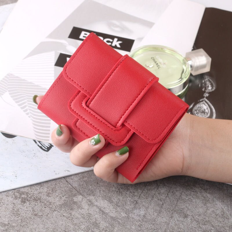 Wallet Women Lady Short Women Wallets Red Color Mini Money Purses Small Fold PU Leather Female Coin Purse Card Holder
