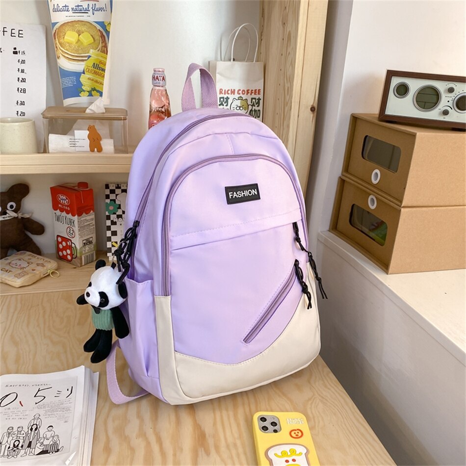 Female High School Backpack Students Book Bag for Teenager Girls Smiple Stitching Color Large Capacity Outdoor Travel Rucksack