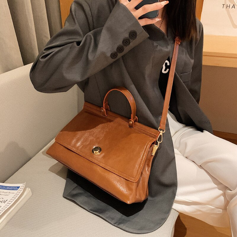 Solid Color Shoulder Bag Pu Leather Women's Handbag Purse High Capacity Tote Bag Trendy Portable Mobile Female Crossbody Bags