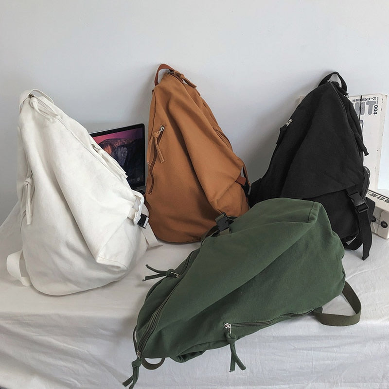 Unisex Leisure Travel Backpack Fashion Trend Canvas School Bag Solid Color Simple School Backpack Female Daily Backpack Mochila