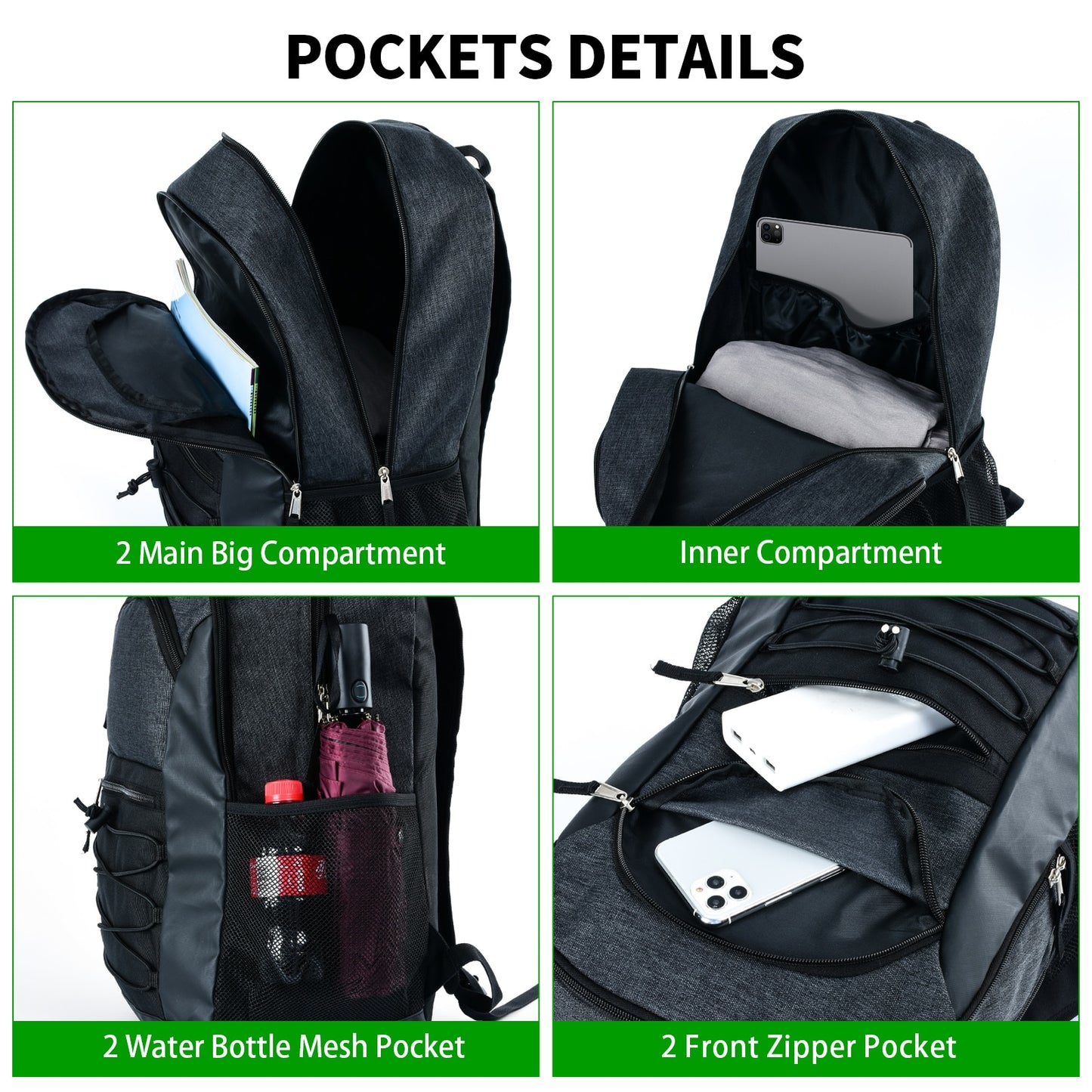 iFARADAY Large 21L Capacity Backpack Men Laptop Backpacks Polyester Solid High School Bags Teen College Boy Gril Student