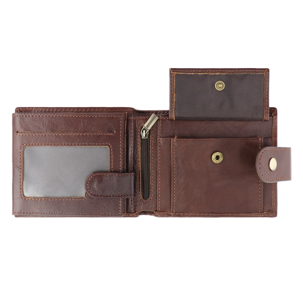 Cowhide Genuine Leather Men Wallet RFID Anti Theft Wallets Coin Purse Clutch Hasp Open Retro Long Wallet Multifunctional 3 Fold