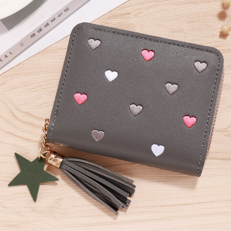 1PC Women Small Wallet Ladies Mini Tassel Wallet Cute Girl Short Zipper Lovely Pu Leather Coin Purse Female Hand Wallet Purse