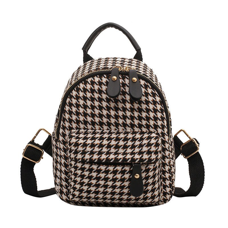 Luxury Brand Women Small Backpack Cotton and Pu Leather Backpacks for Teenager Girls Fashion Multifunction Lady Travel Back Bag
