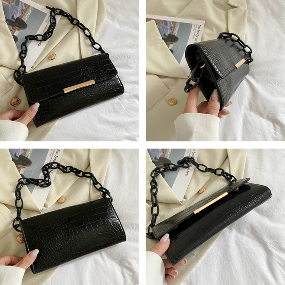 Popular Crocodile Pattern Women's Bag New Fashion Chain Shoulder Bags PU Leather Underarm Bags Female Trendy Versatile Handbags