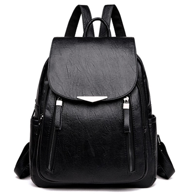Korean Backpack Women The Wild Fashion Shoulder Travel Backack School Bag Waterproof Leisure Travel PU Leather Backpacks Black