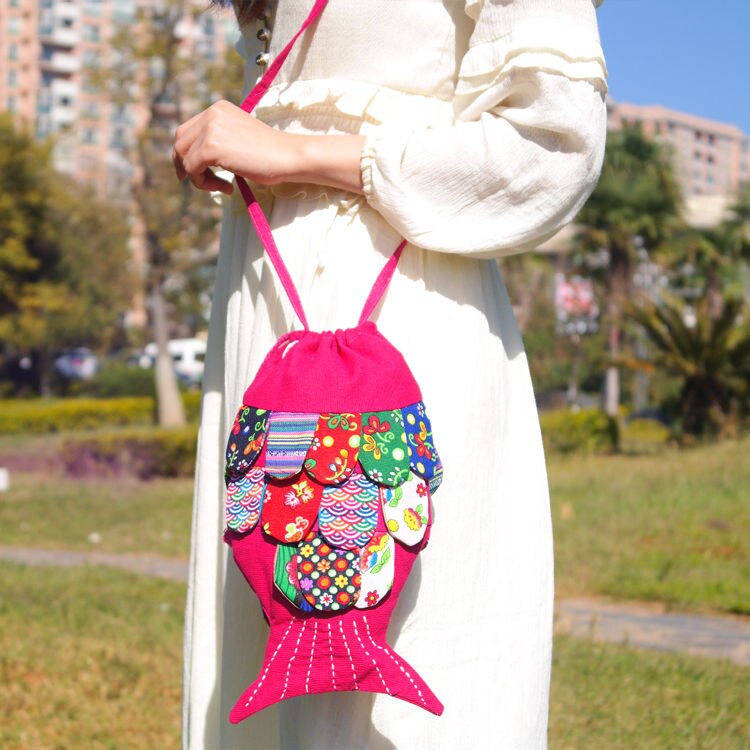 Pure Handmade Fish Women Bag Floral Flower Patchwork Shoulder Bags Hobo Women's Handbag Purse