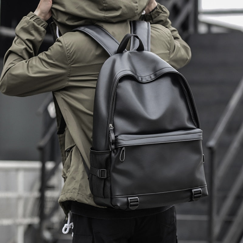 Classic Men's Casual Leather Backpack Black Waterproof Laptop School Bag Ladies Fashion Large Capacity Travel Backpacks