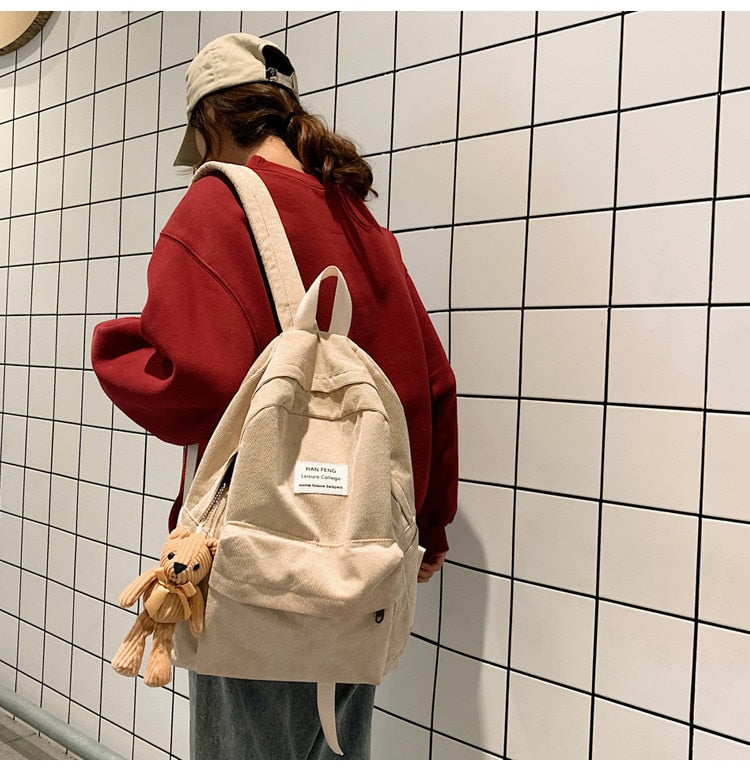 Retro women backpack Fashion high school college students book bag Simple corduroy Female backpacks large capacity Bags Rucksack