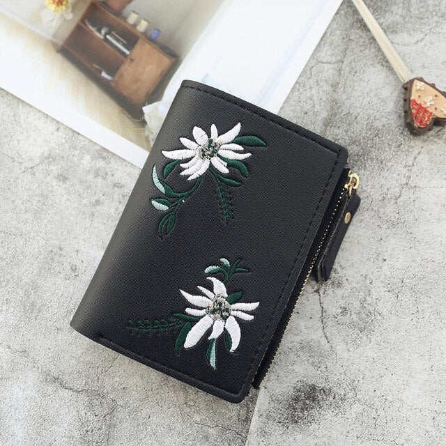 Women's Wallets Print Flower Short Wallet For Woman Zipper Mini Coin Purse Ladies Small Wallet Female Leather Card Holder