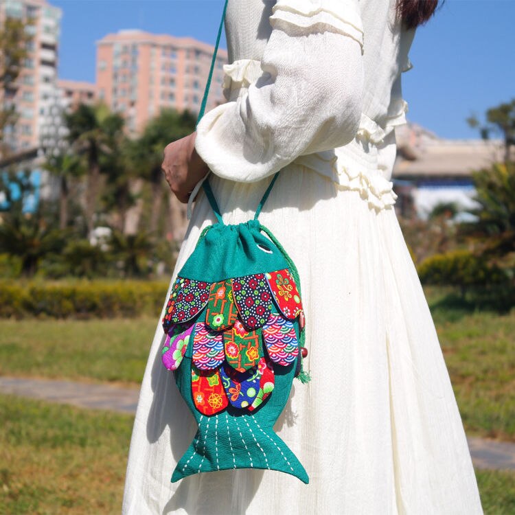 Pure Handmade Fish Women Bag Floral Flower Patchwork Shoulder Bags Hobo Women's Handbag Purse