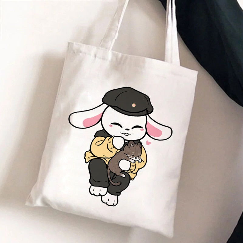 Korean Kpop SKZ00 Tote Bags for Women Portable Shopping Bag Harajuku Street Style Canvas Handbags Kawaii Cute Bolsa Feminina